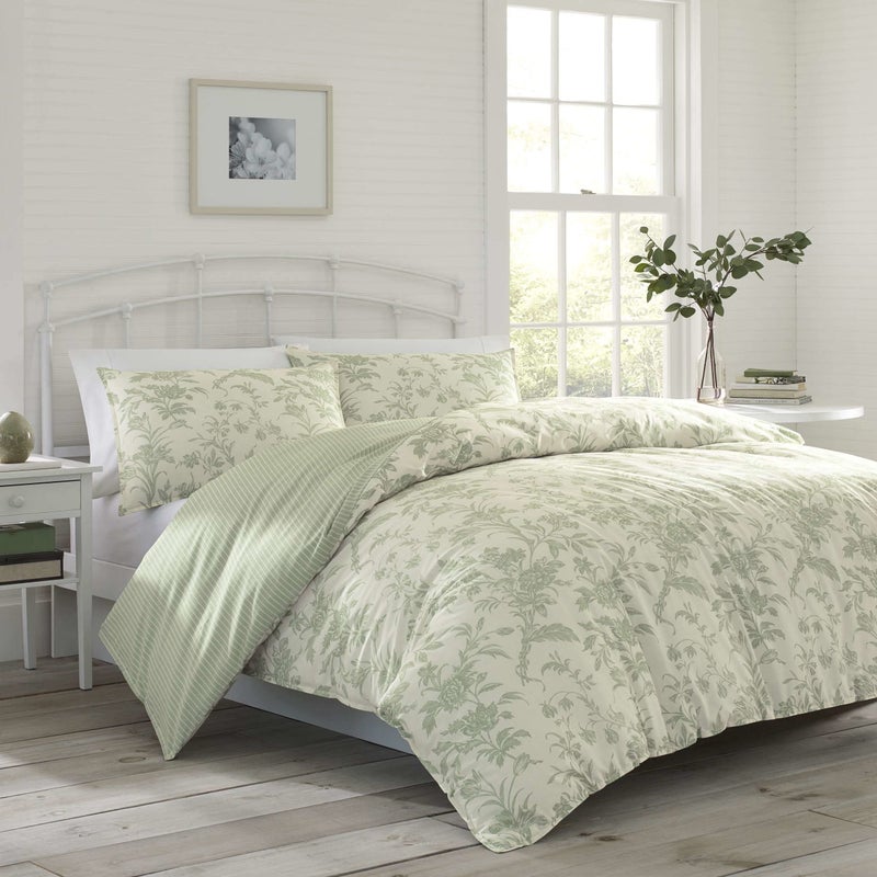 Laura Ashley Home - King Duvet Cover Set, Reversible Cotton Bedding with Matching Shams, Lightweight Home Decor for All Seasons (Natalie Sage, King) - Image 1